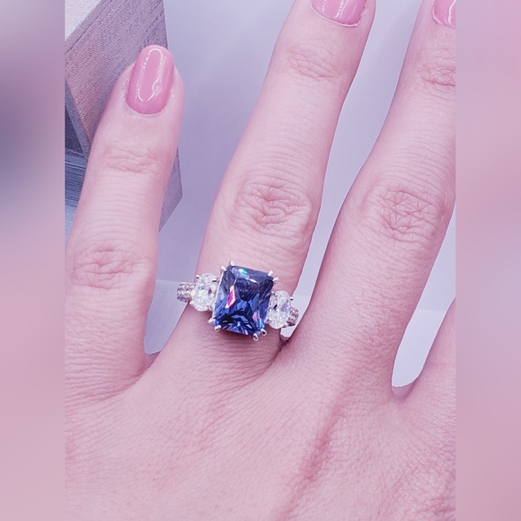 Tanzanite Ring Oval Diamond Ring Simulants Platinum 925 Sterling Silver ring lot - Picture 4 of 9